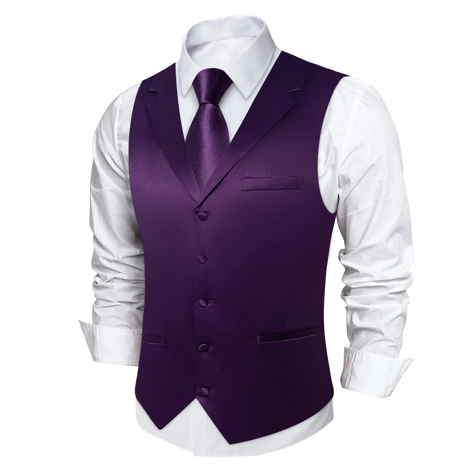 DiBanGu Tuxedo Waistcoat Palatinate Purple Solid Notched Collar Mens Business Casual Vest