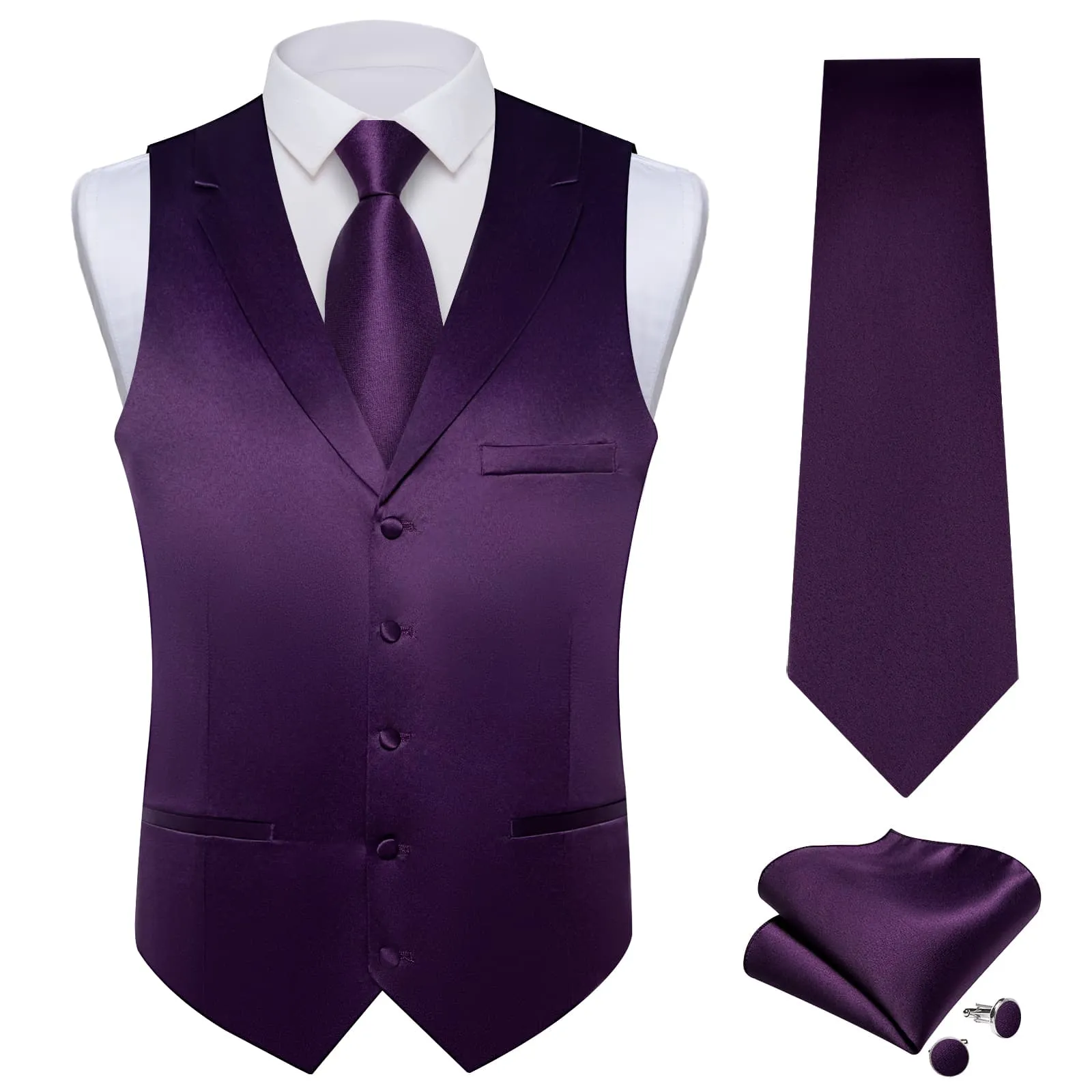 DiBanGu Tuxedo Waistcoat Palatinate Purple Solid Notched Collar Mens Business Casual Vest