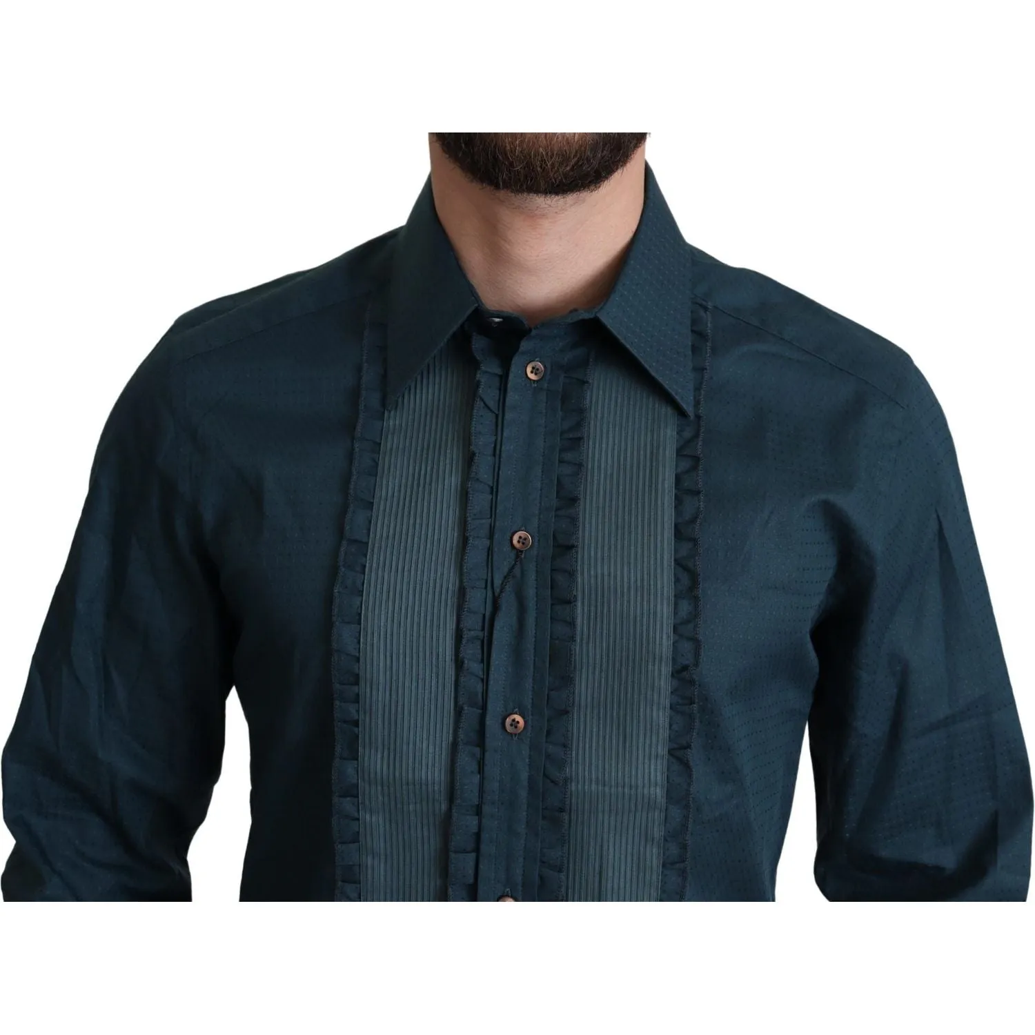 Dolce & Gabbana Elegant Blue Ruffled Tuxedo Shirt