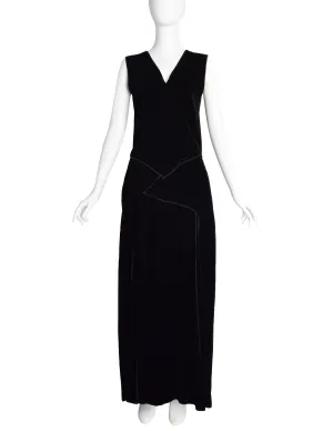 Donna Karan Vintage 1990s Surplice Paneled Black Velvet Maxi Dress