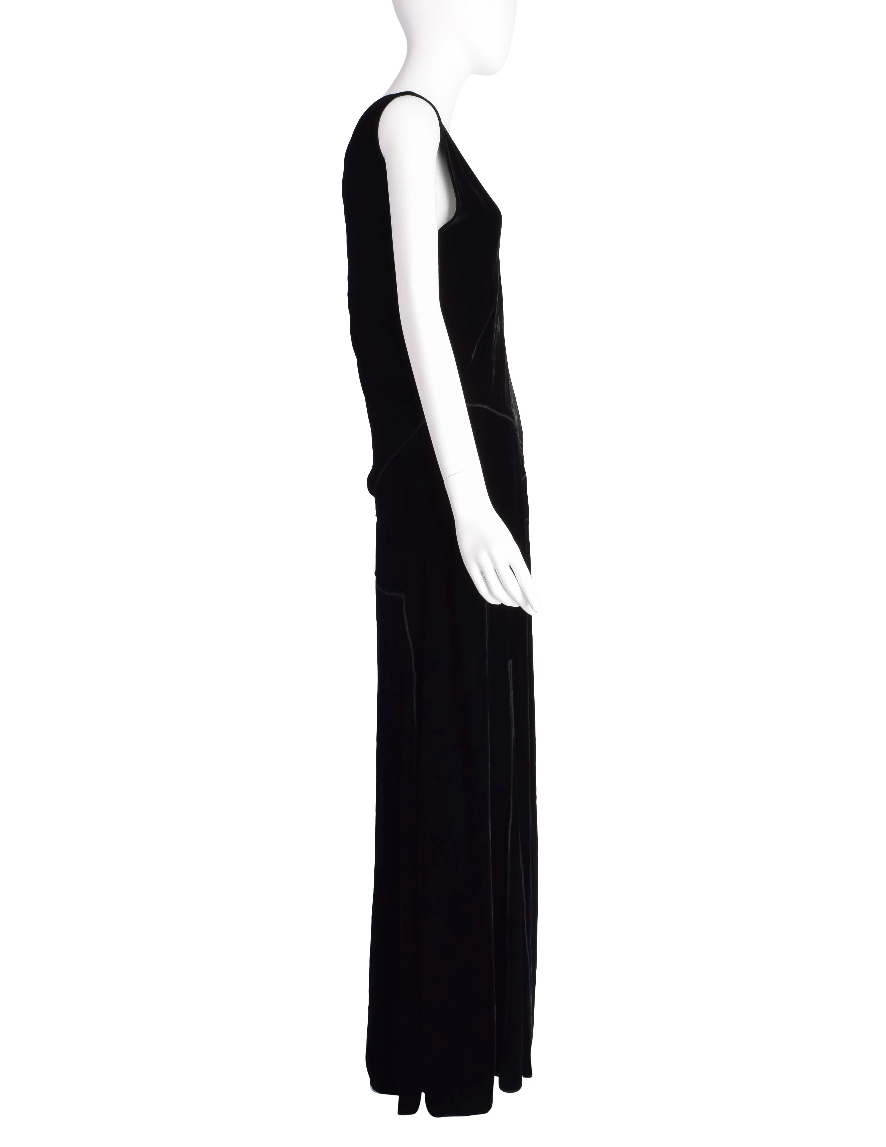 Donna Karan Vintage 1990s Surplice Paneled Black Velvet Maxi Dress