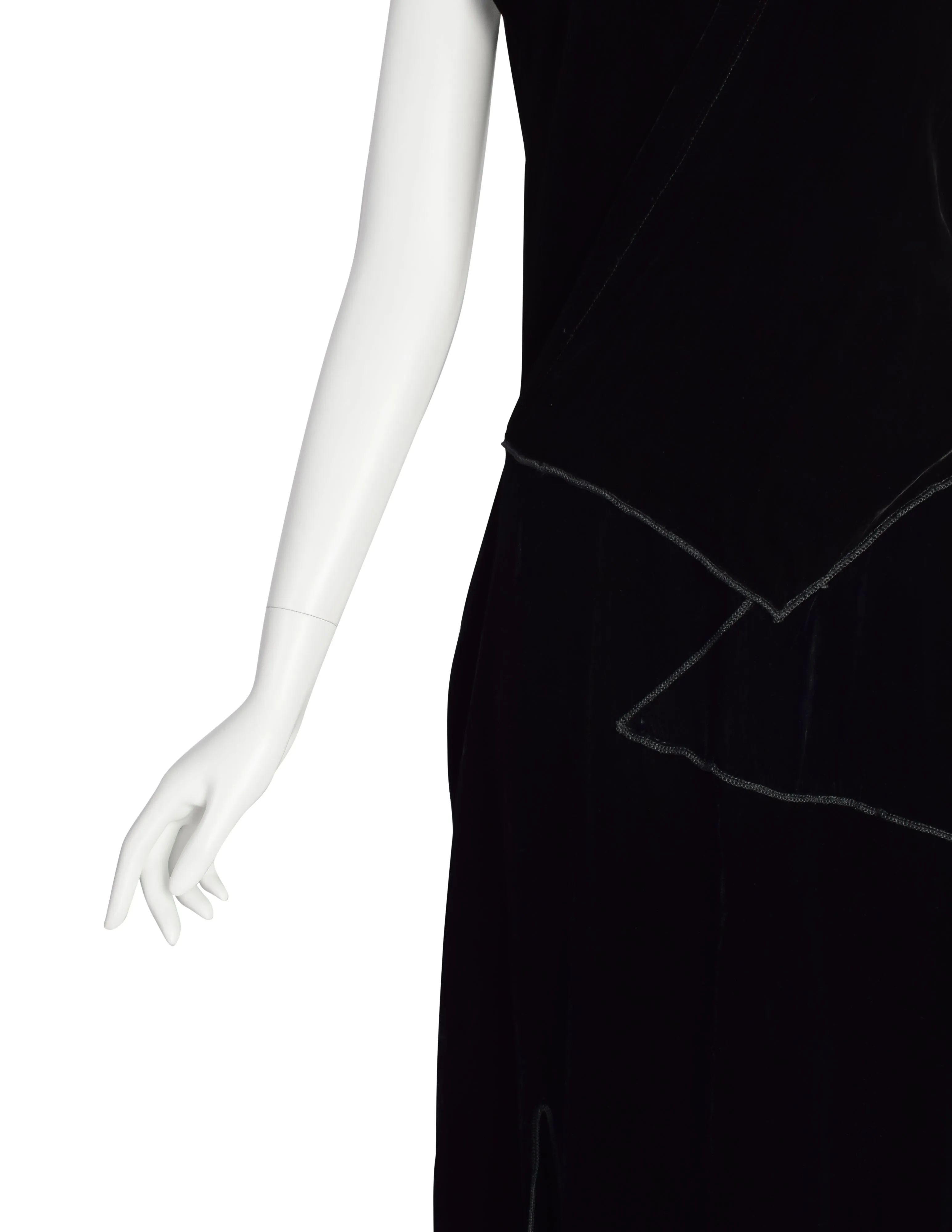 Donna Karan Vintage 1990s Surplice Paneled Black Velvet Maxi Dress