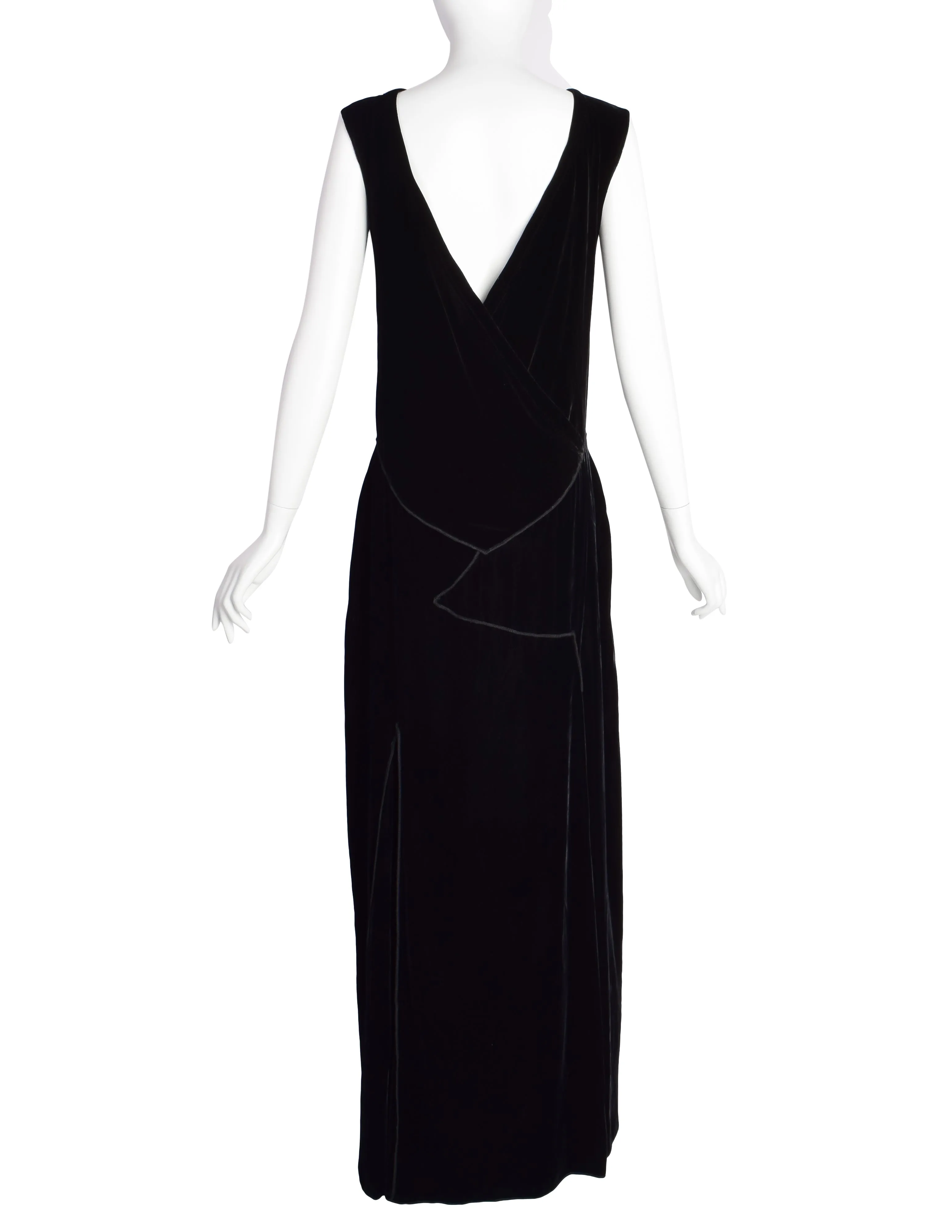 Donna Karan Vintage 1990s Surplice Paneled Black Velvet Maxi Dress