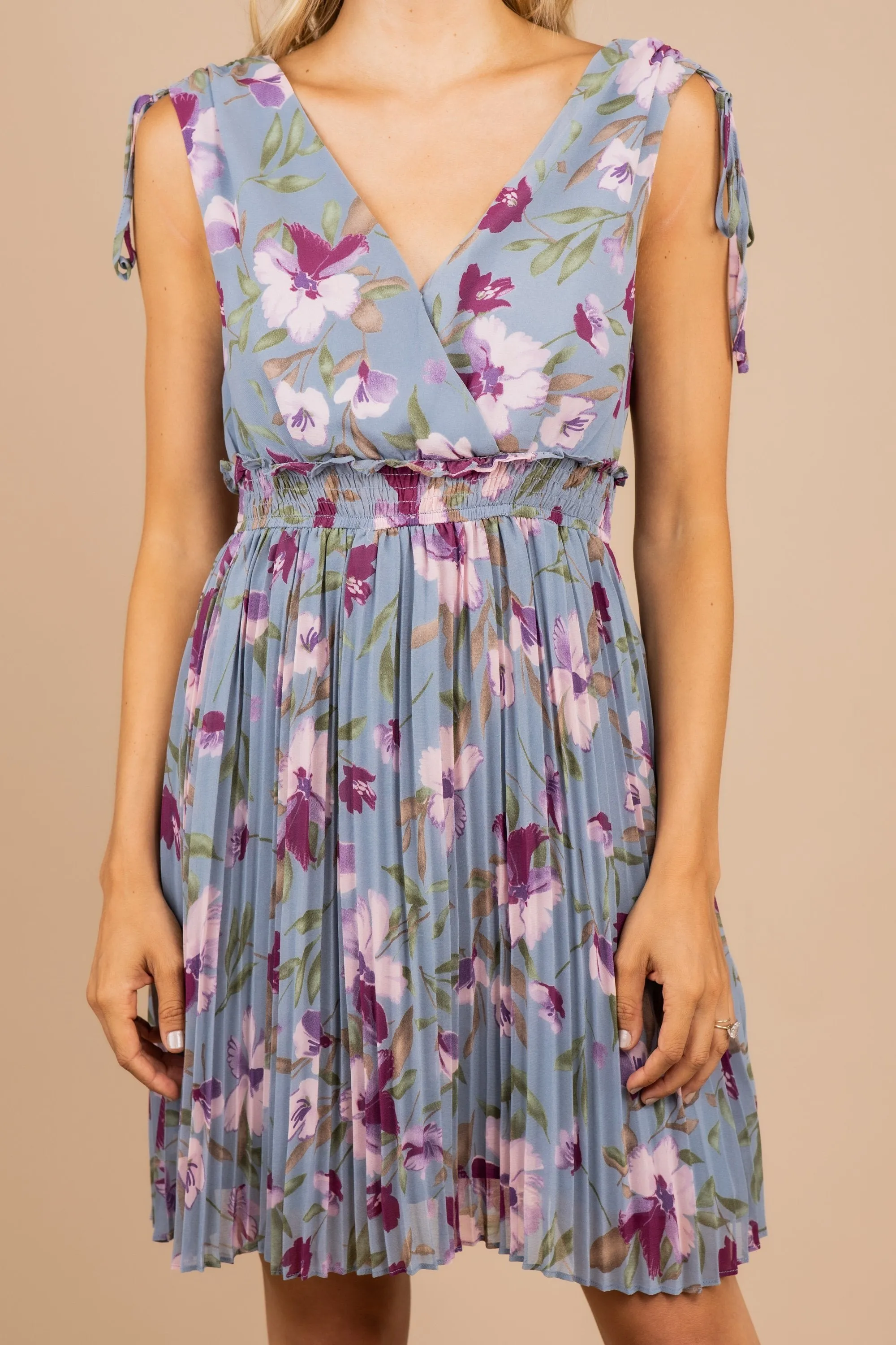 Elegant Affair Dusty Blue Floral Dress