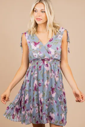 Elegant Affair Dusty Blue Floral Dress