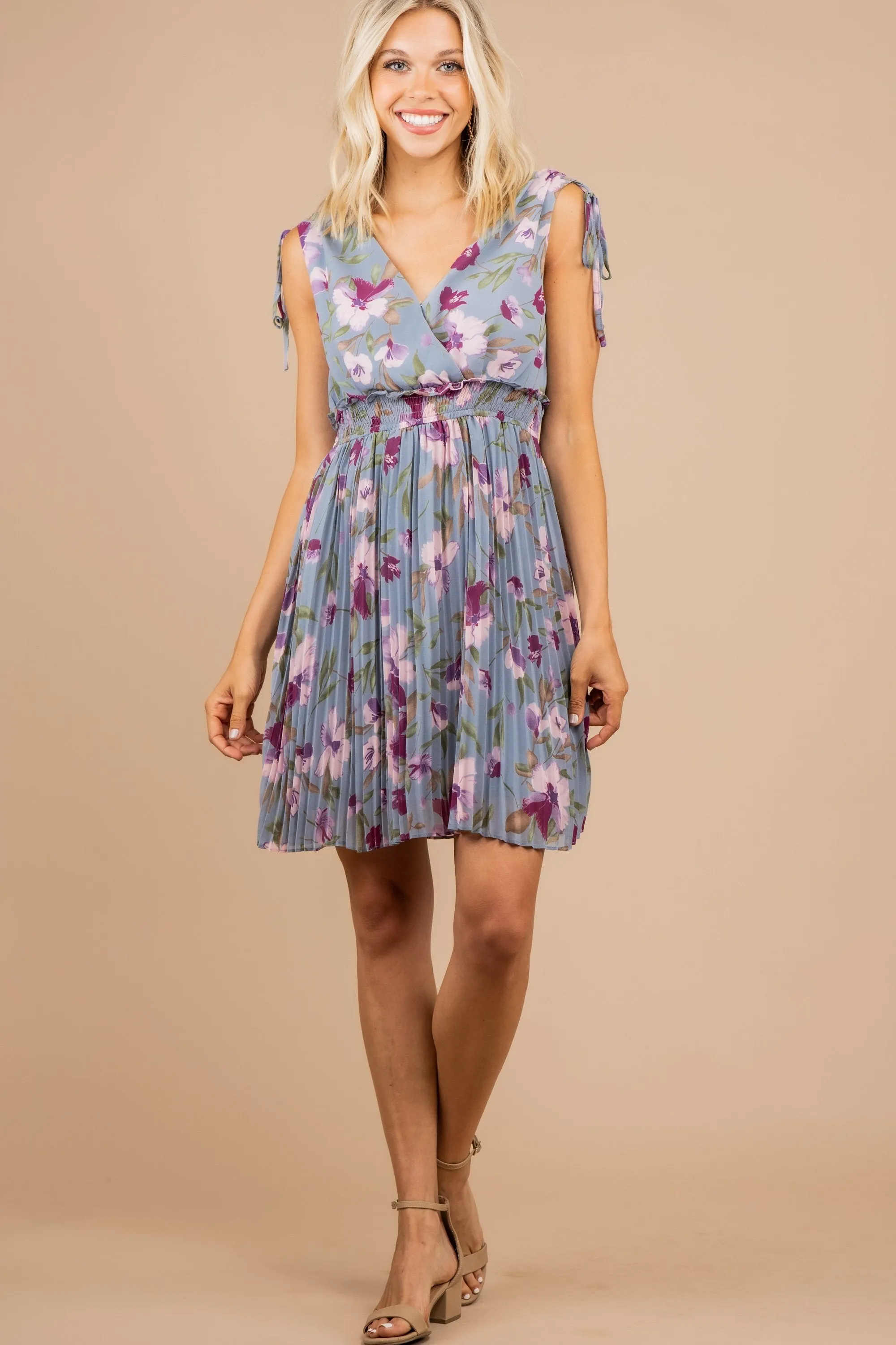 Elegant Affair Dusty Blue Floral Dress