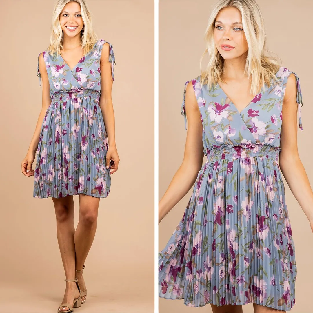 Elegant Affair Dusty Blue Floral Dress