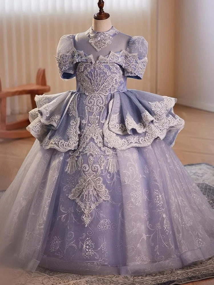 Elegant Princess Lace Dress Exquisite Embroidered Girl's Gown