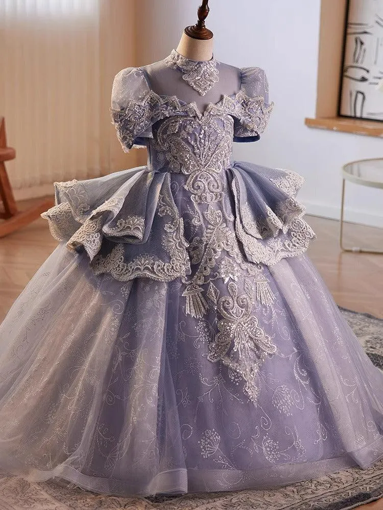 Elegant Princess Lace Dress Exquisite Embroidered Girl's Gown