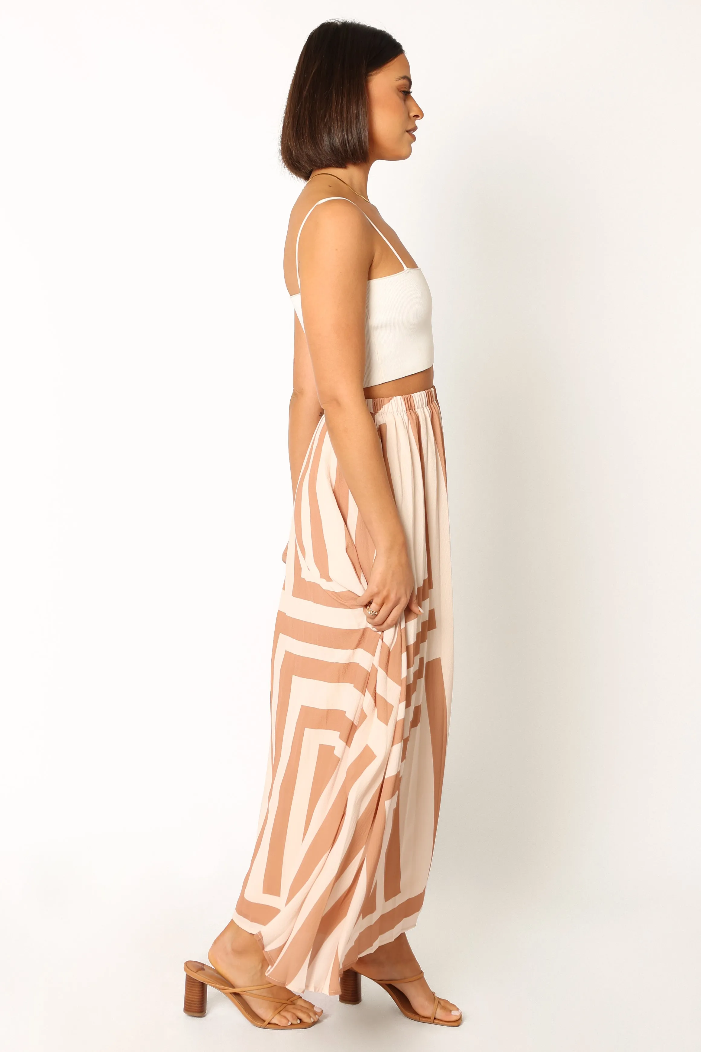 Elke Pleat Midi Skirt - Tan