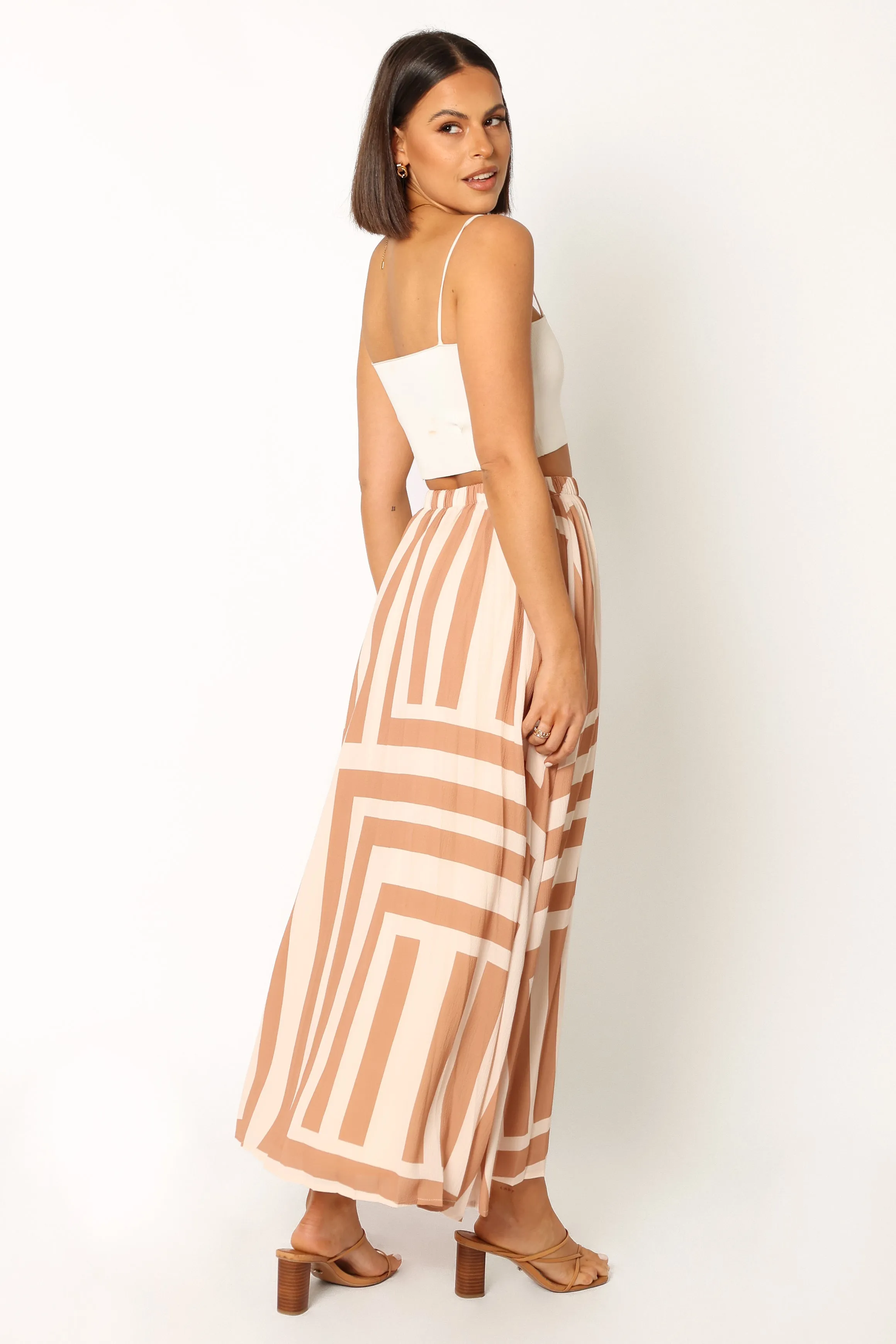 Elke Pleat Midi Skirt - Tan