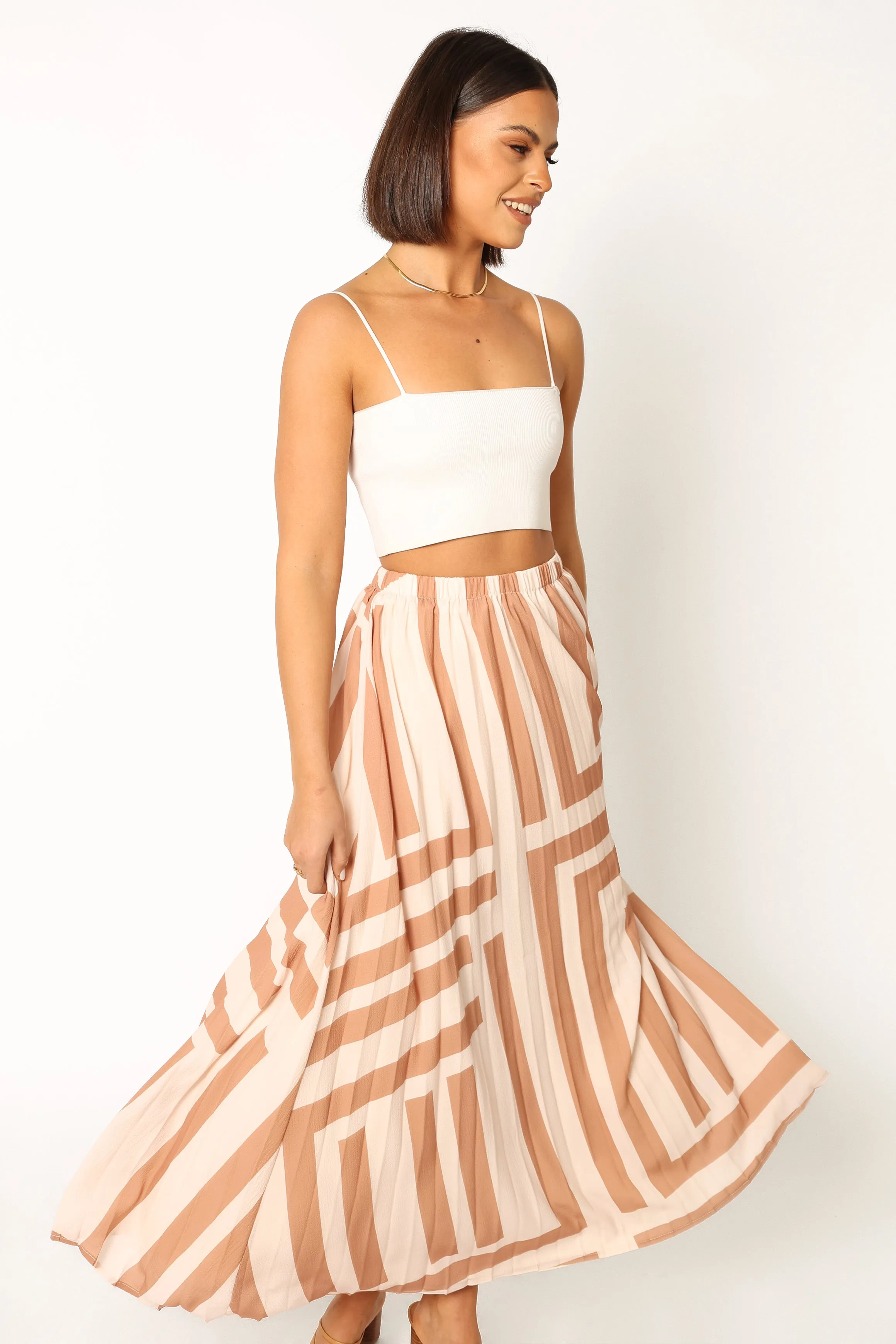 Elke Pleat Midi Skirt - Tan