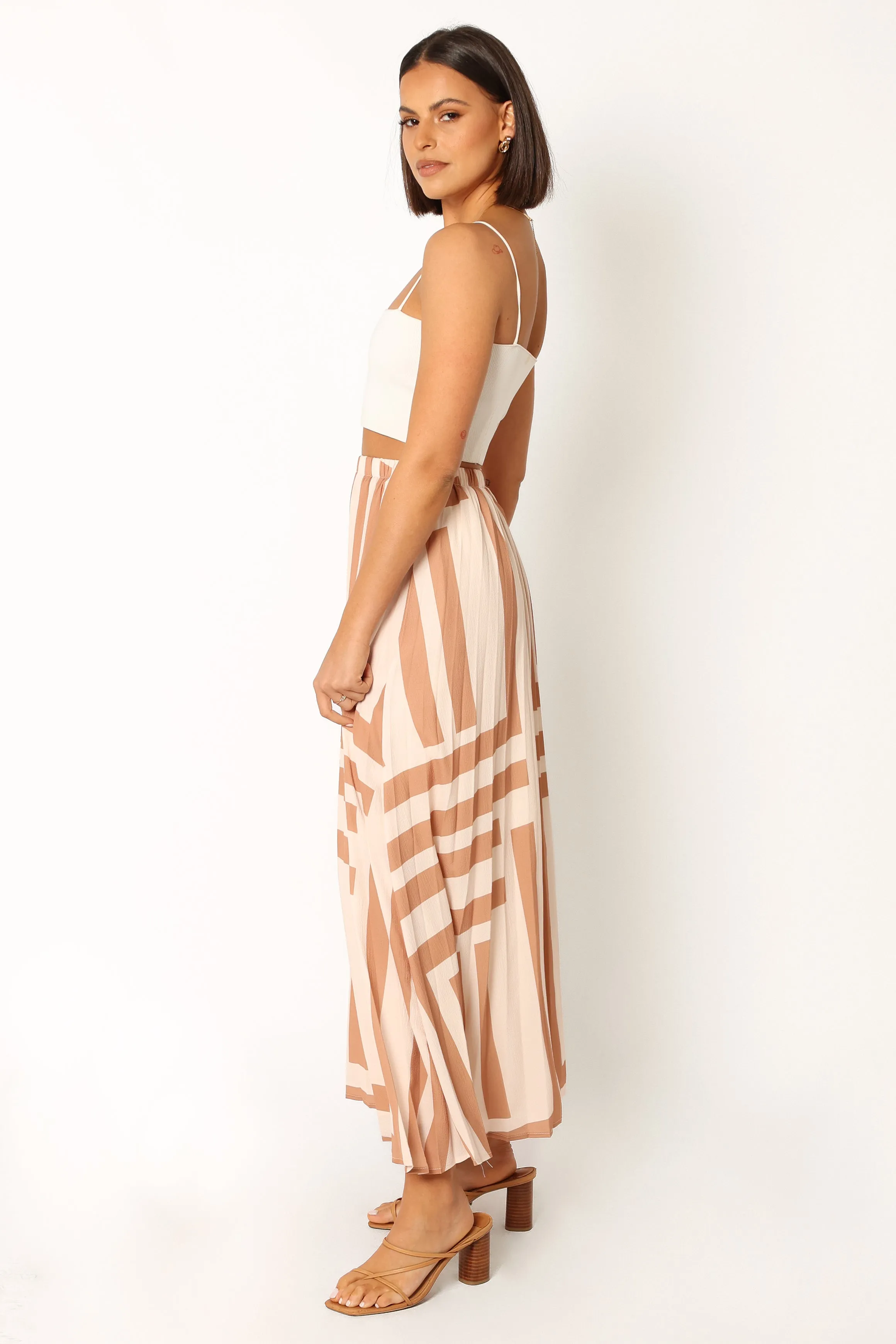 Elke Pleat Midi Skirt - Tan