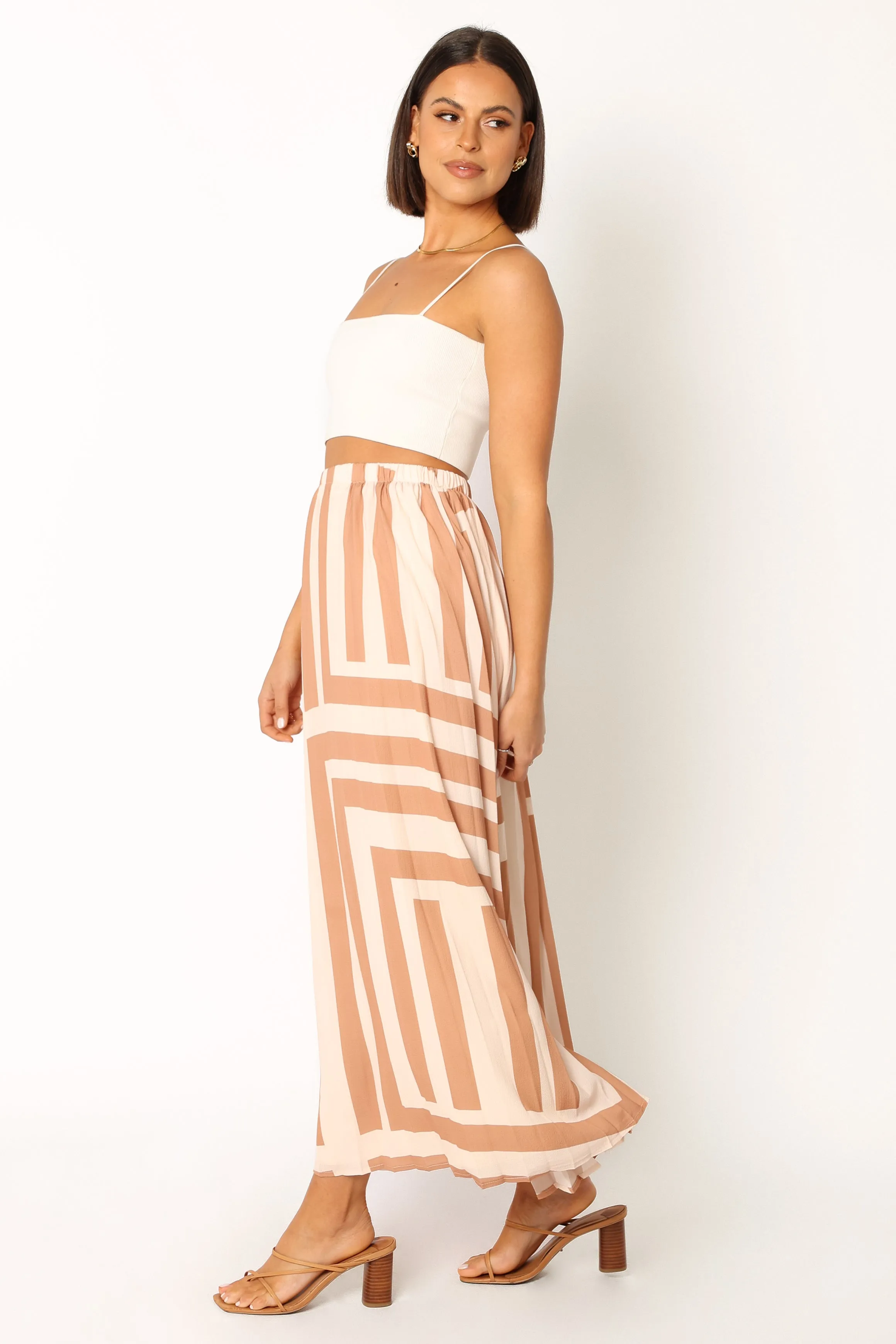 Elke Pleat Midi Skirt - Tan