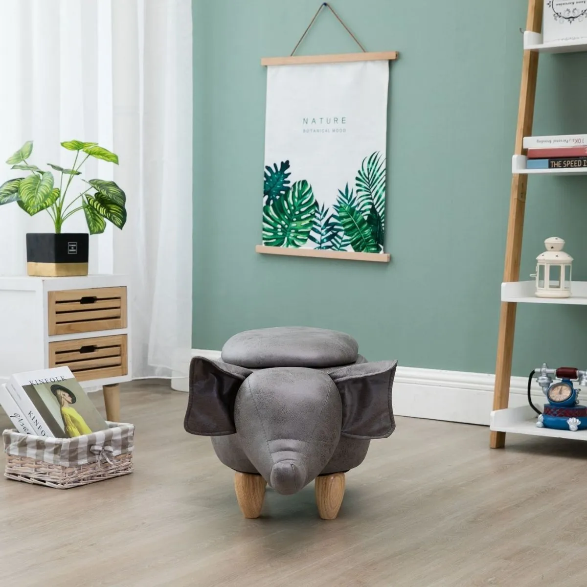 Elle Ash Grey Elephant Ottoman with Storage