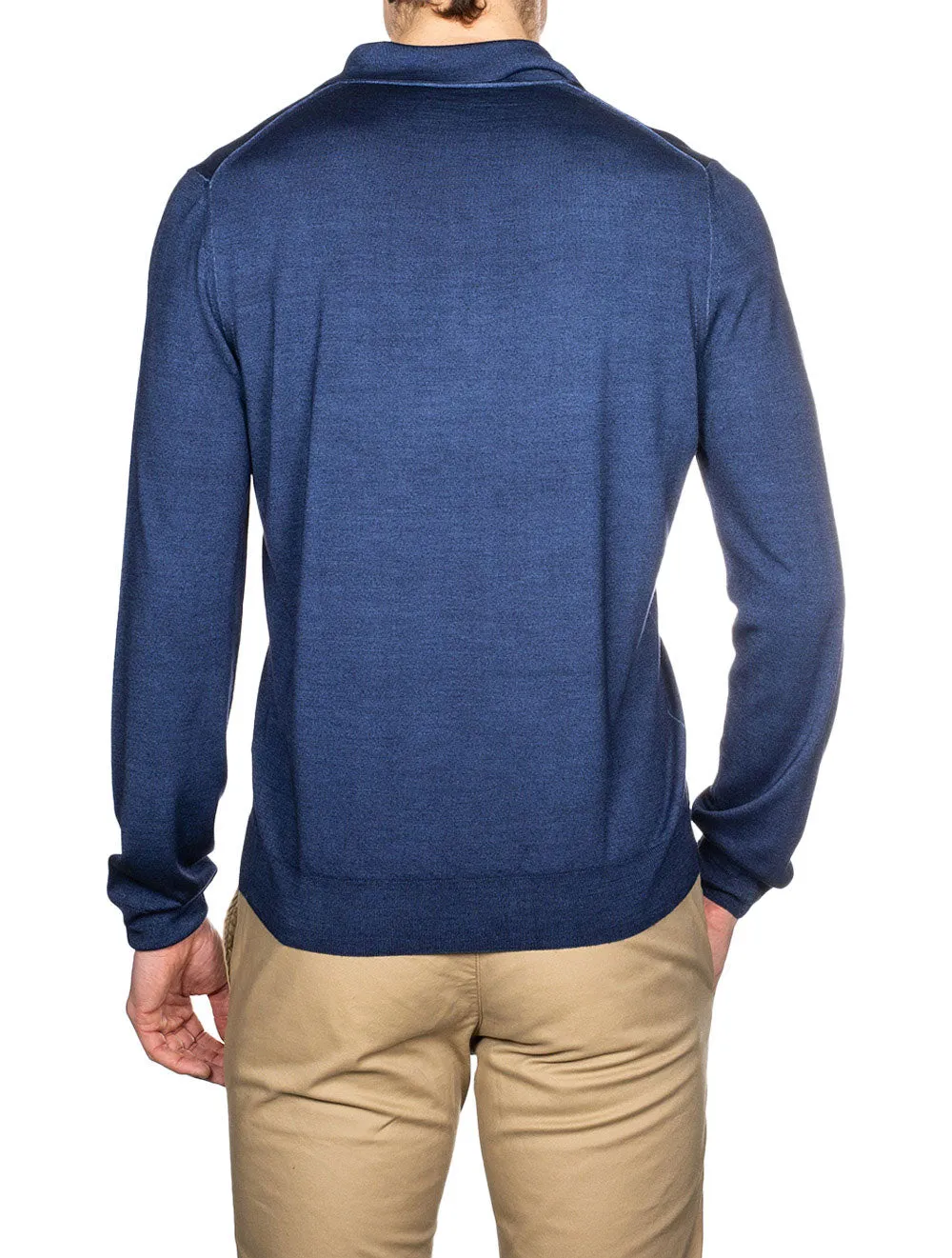 Exculsive Wool & Silk Long Sleeve Polo Blue