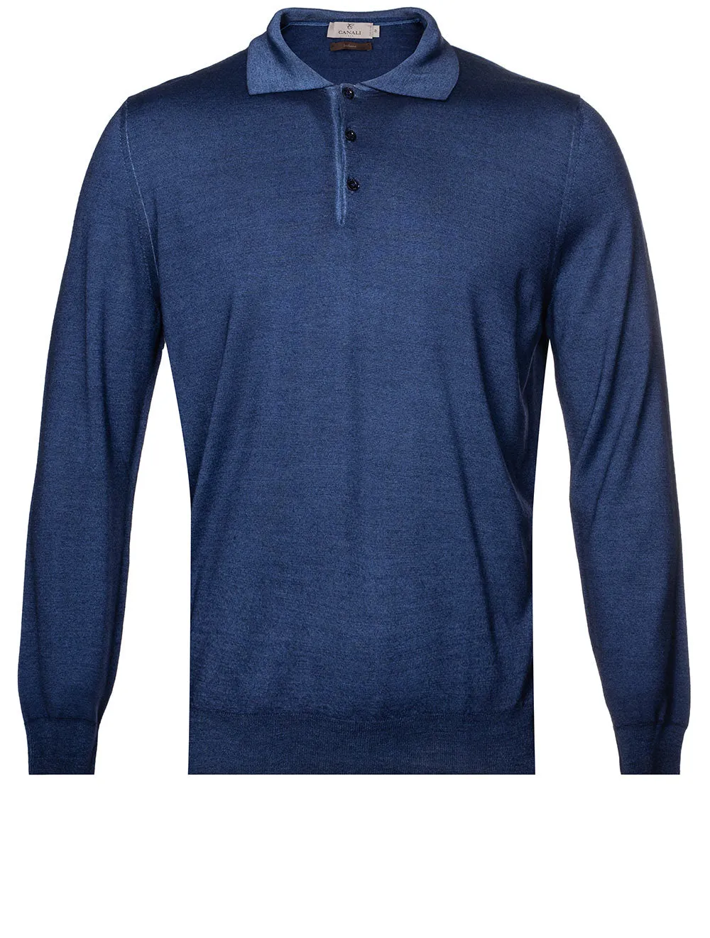 Exculsive Wool & Silk Long Sleeve Polo Blue