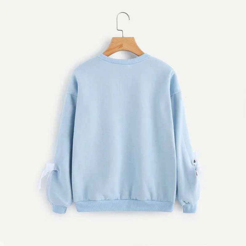 Eyelet Tie Sleeve Sweatshirt