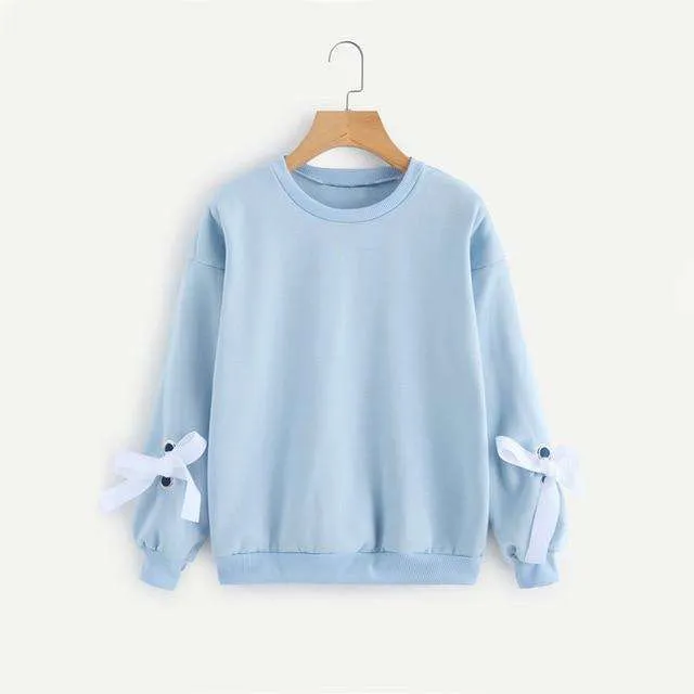 Eyelet Tie Sleeve Sweatshirt