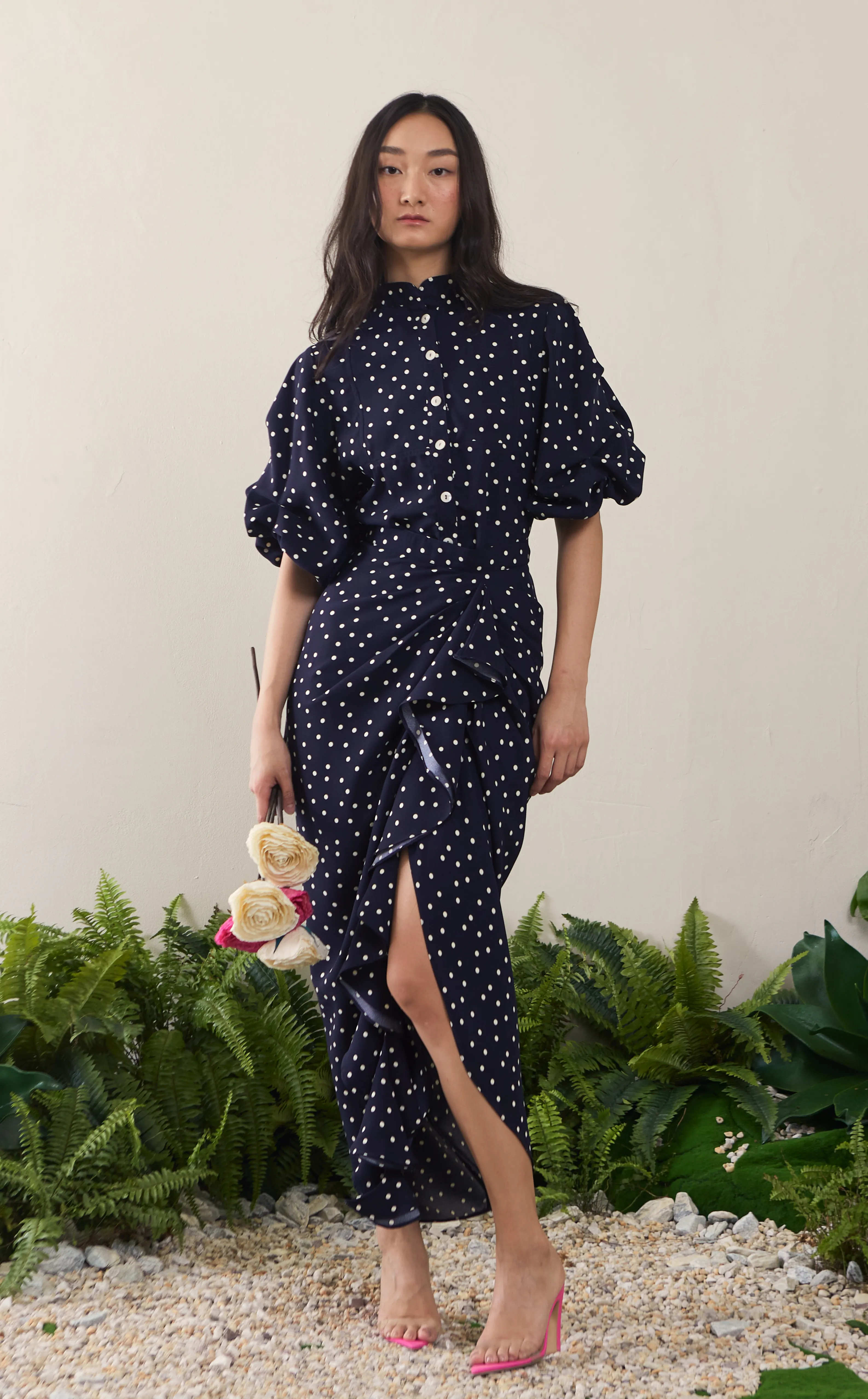 FLORA SKIRT - NAVY POLKA