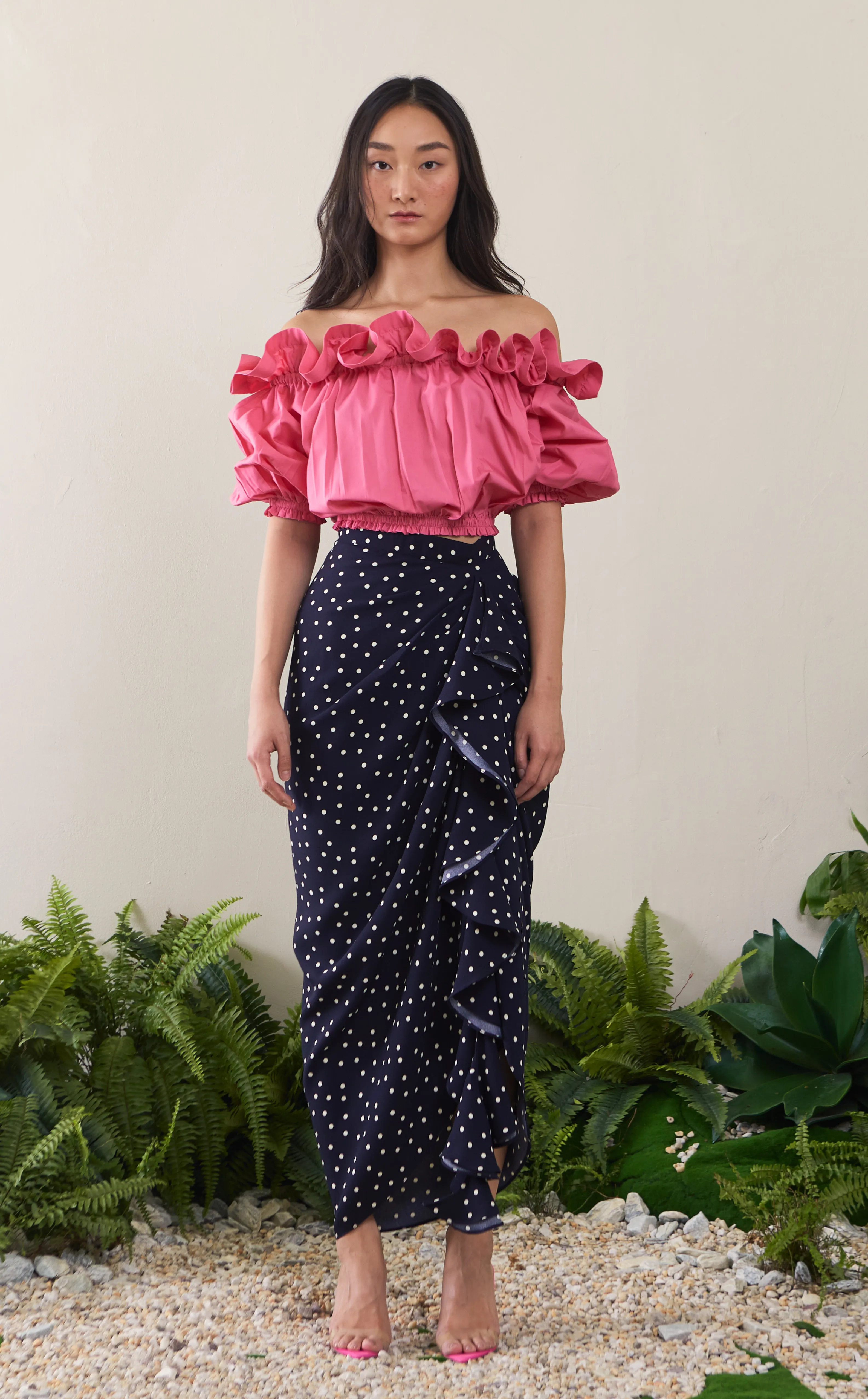 FLORA SKIRT - NAVY POLKA