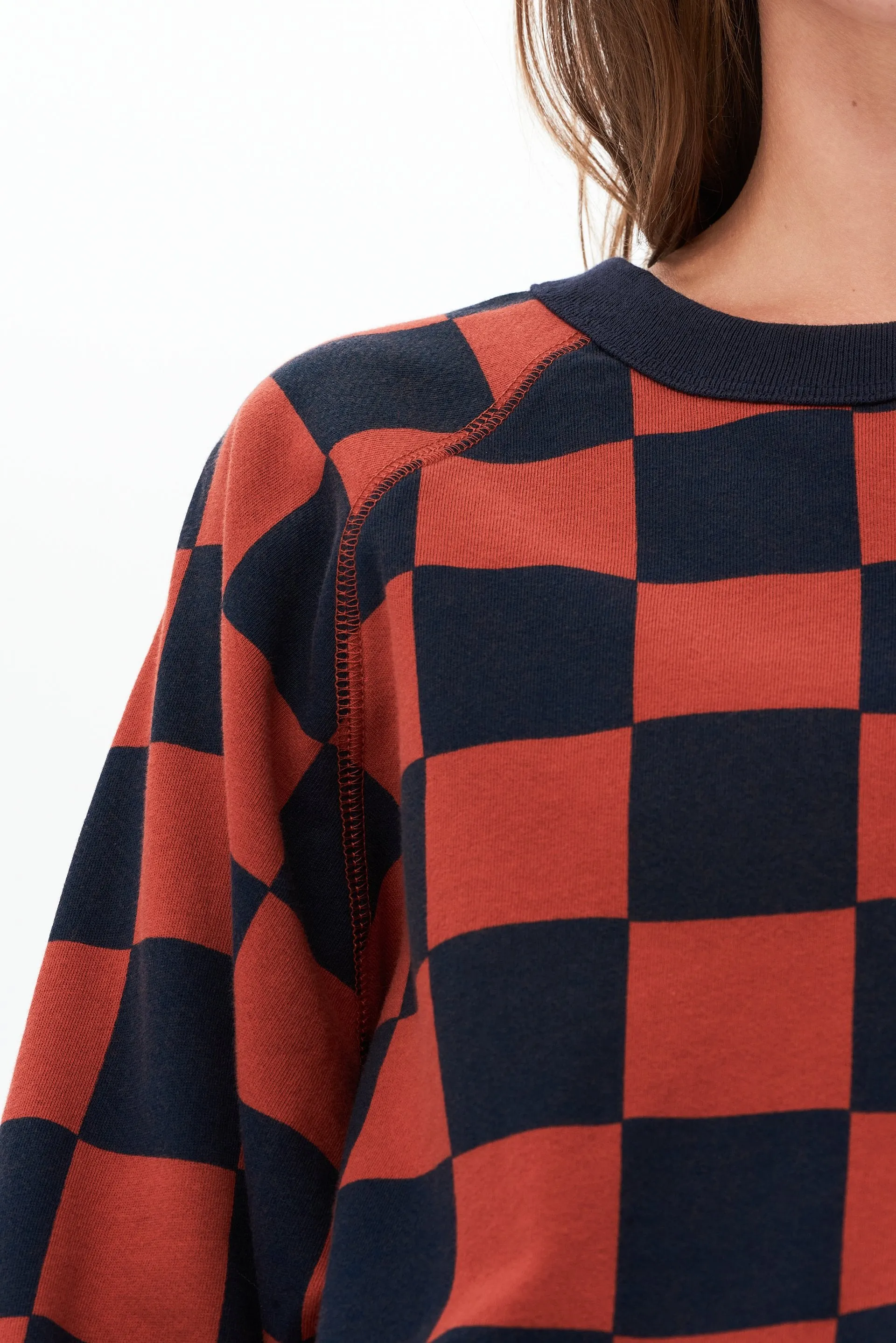 Flore French Terry Sweatshirt, Indigo/Rum Check