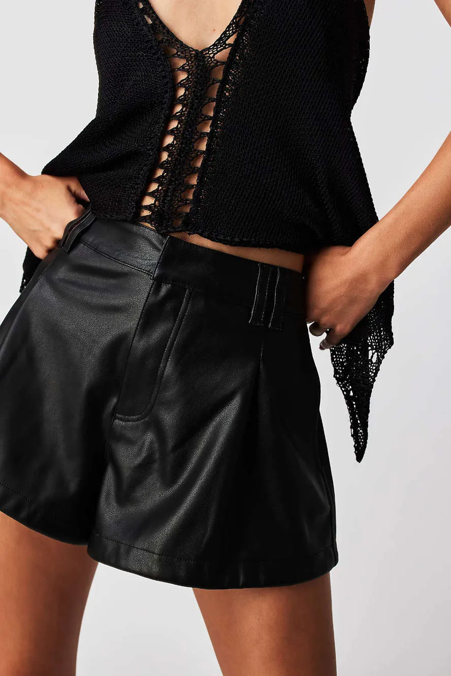 Free People Free Reign Vegan Leather Shorts in Black