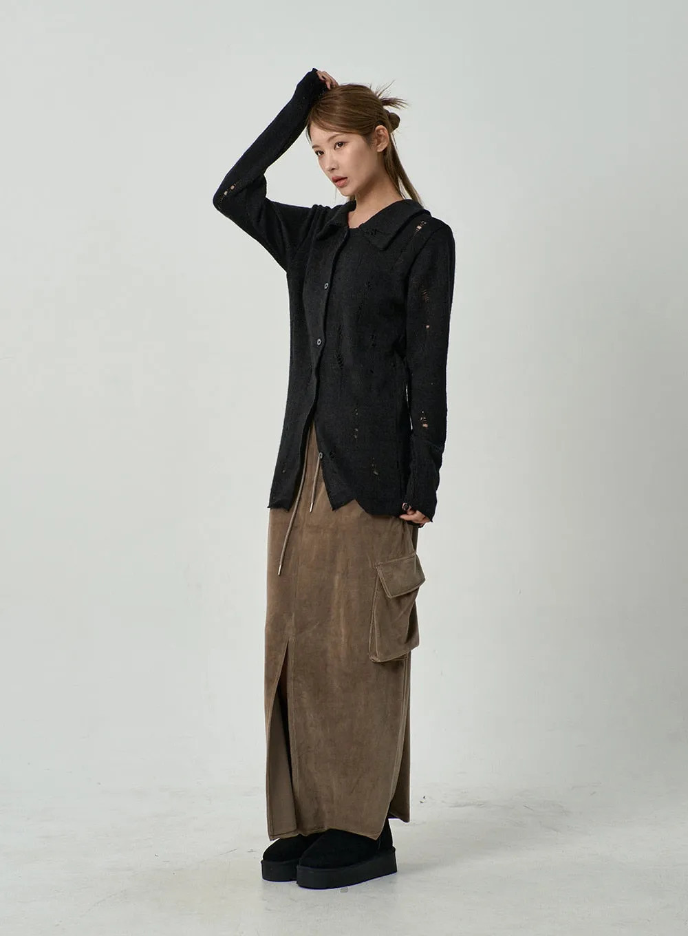 Front Split Cargo Maxi Skirt CD14