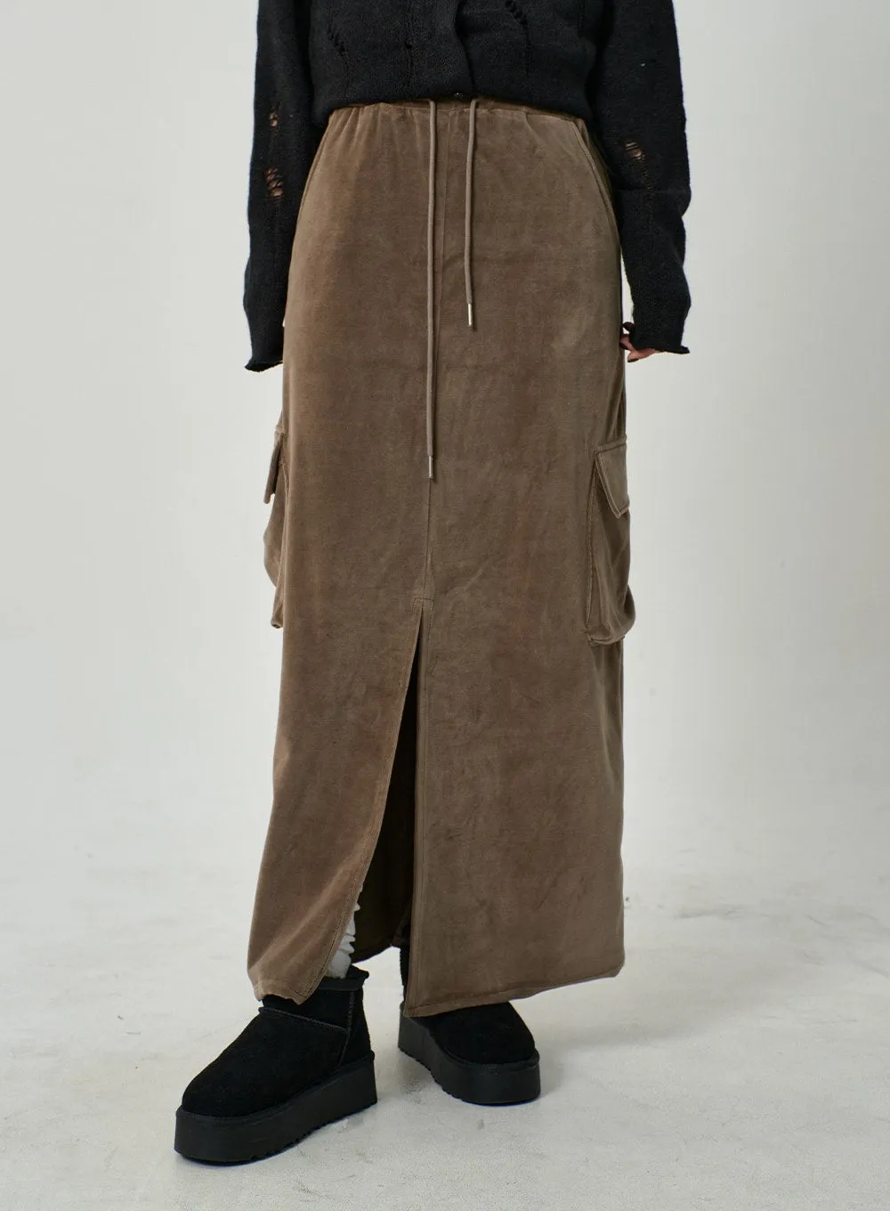 Front Split Cargo Maxi Skirt CD14