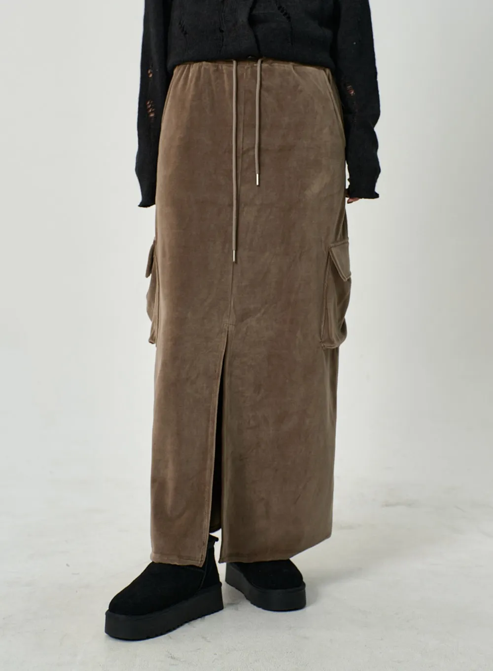 Front Split Cargo Maxi Skirt CD14