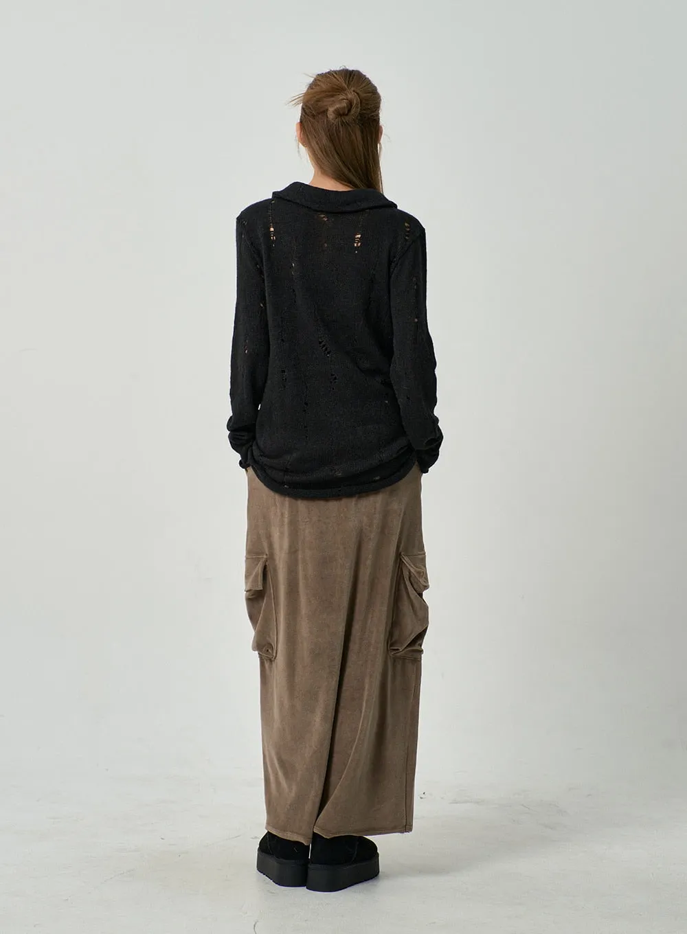 Front Split Cargo Maxi Skirt CD14