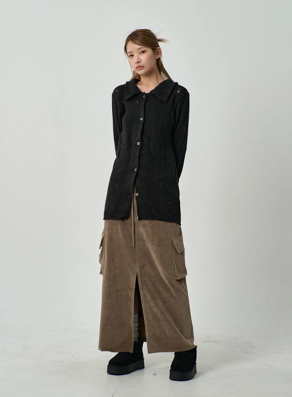 Front Split Cargo Maxi Skirt CD14