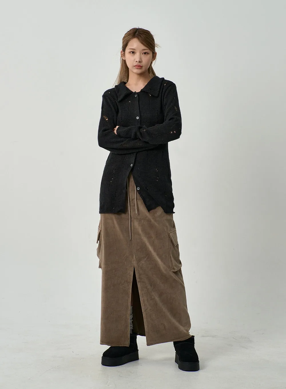 Front Split Cargo Maxi Skirt CD14