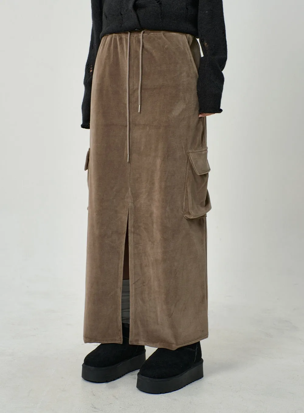 Front Split Cargo Maxi Skirt CD14