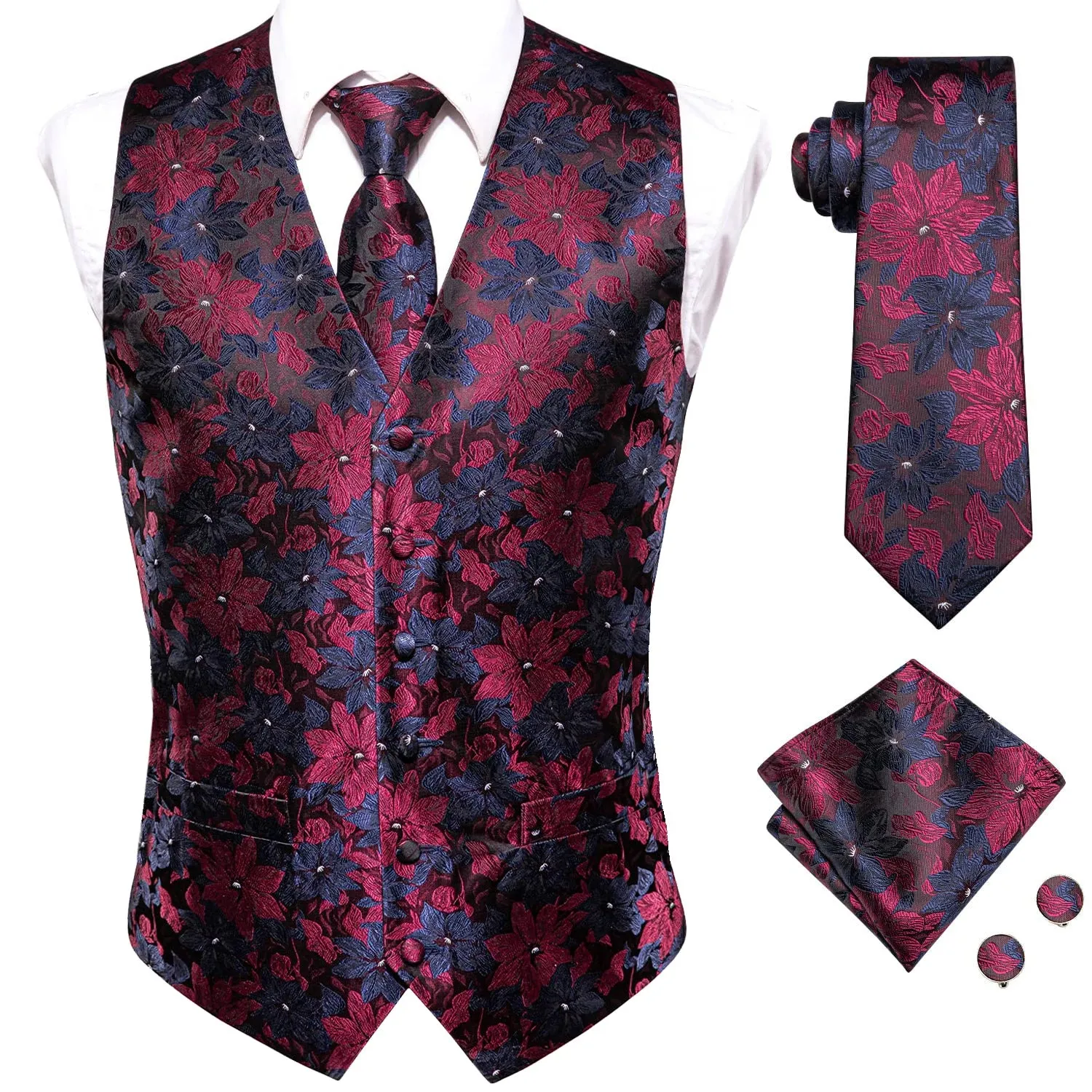 Funki Buys | Vests | Men's Formal 4 Pcs Silk Slim Waistcoat Sets