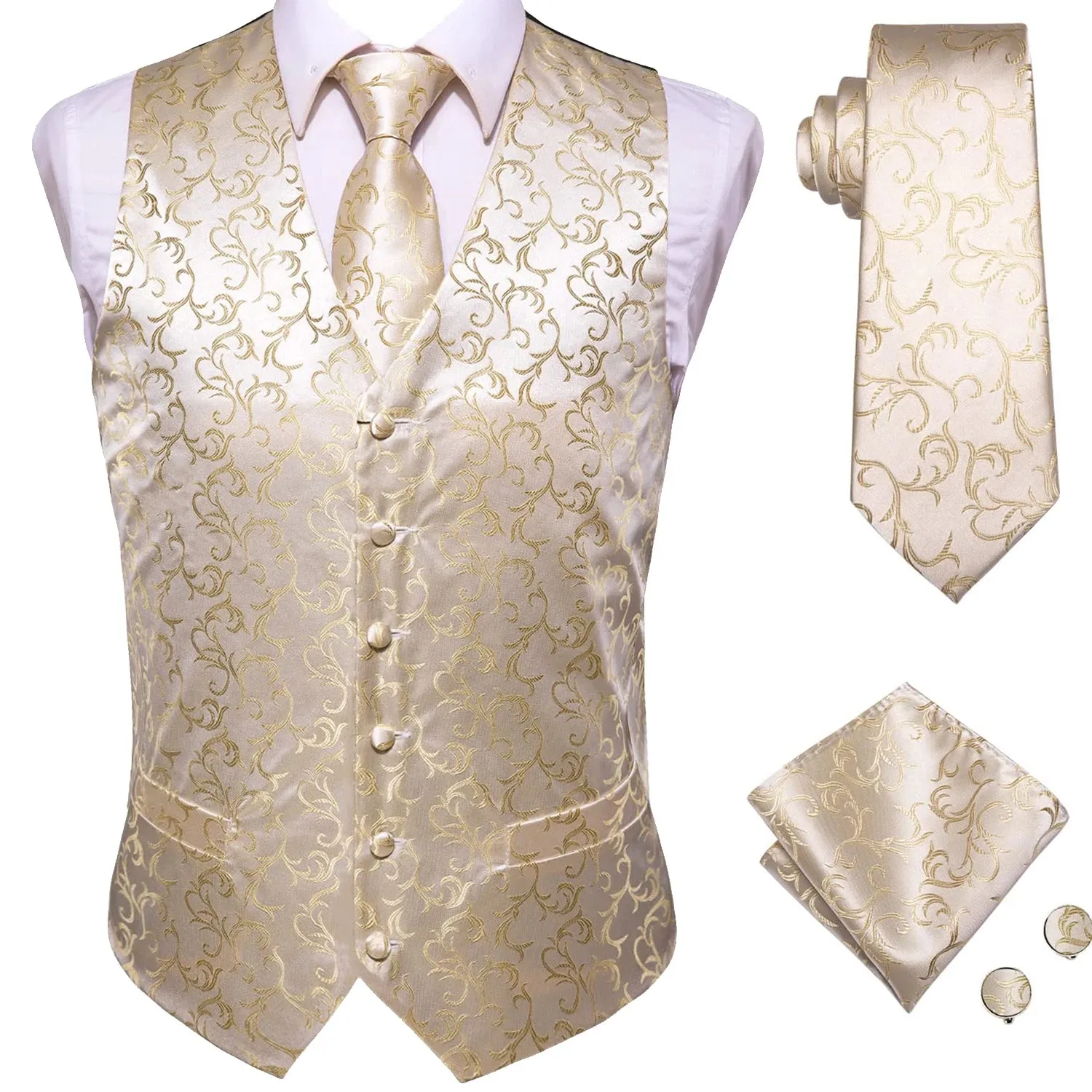 Funki Buys | Vests | Men's Formal 4 Pcs Silk Slim Waistcoat Sets