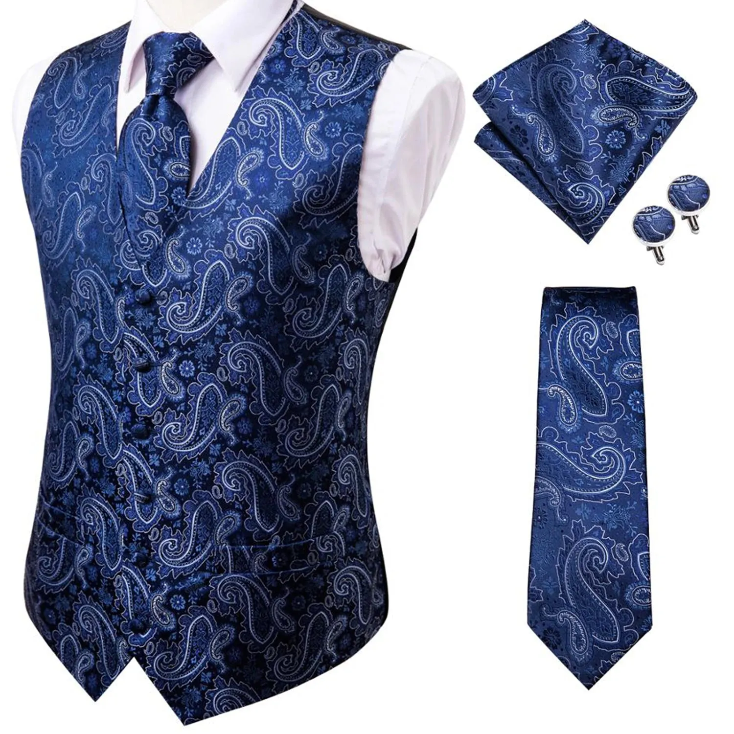 Funki Buys | Vests | Men's Formal 4 Pcs Silk Slim Waistcoat Sets