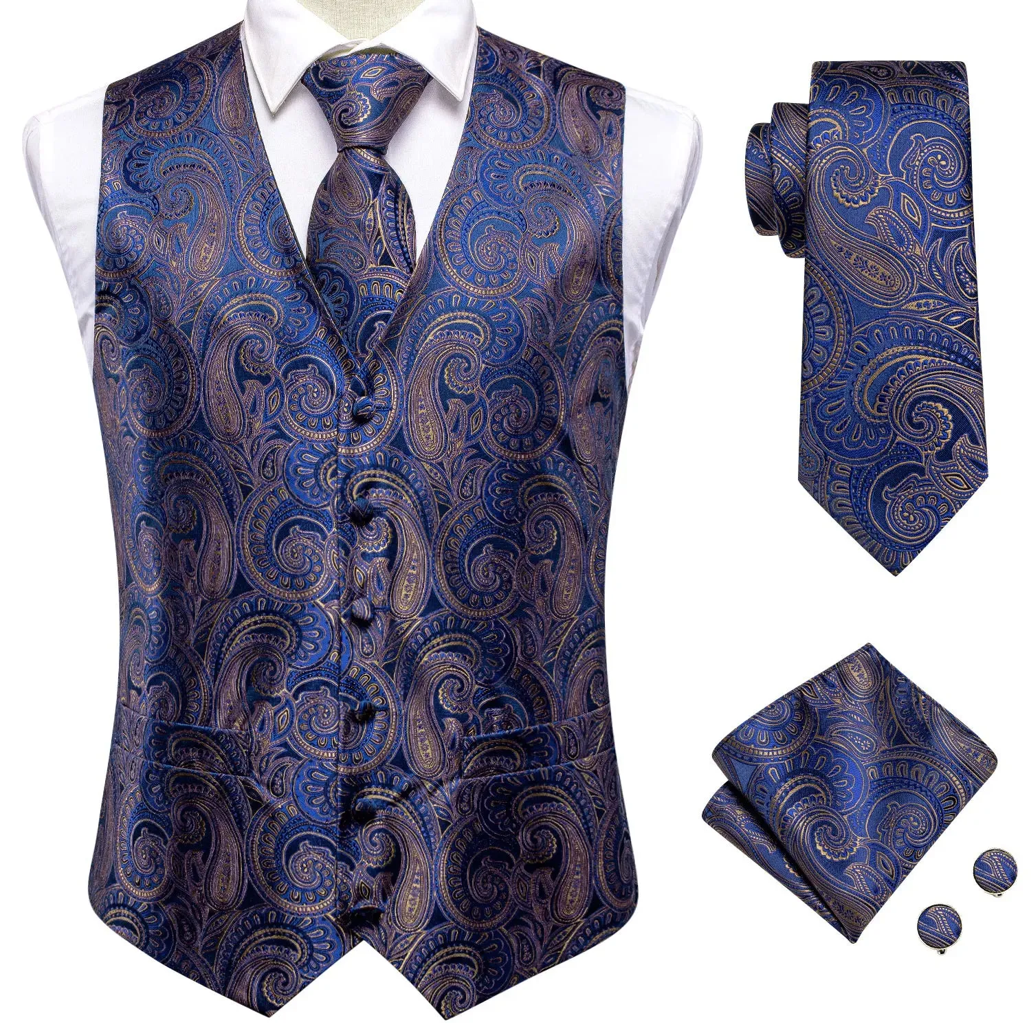 Funki Buys | Vests | Men's Formal 4 Pcs Silk Slim Waistcoat Sets