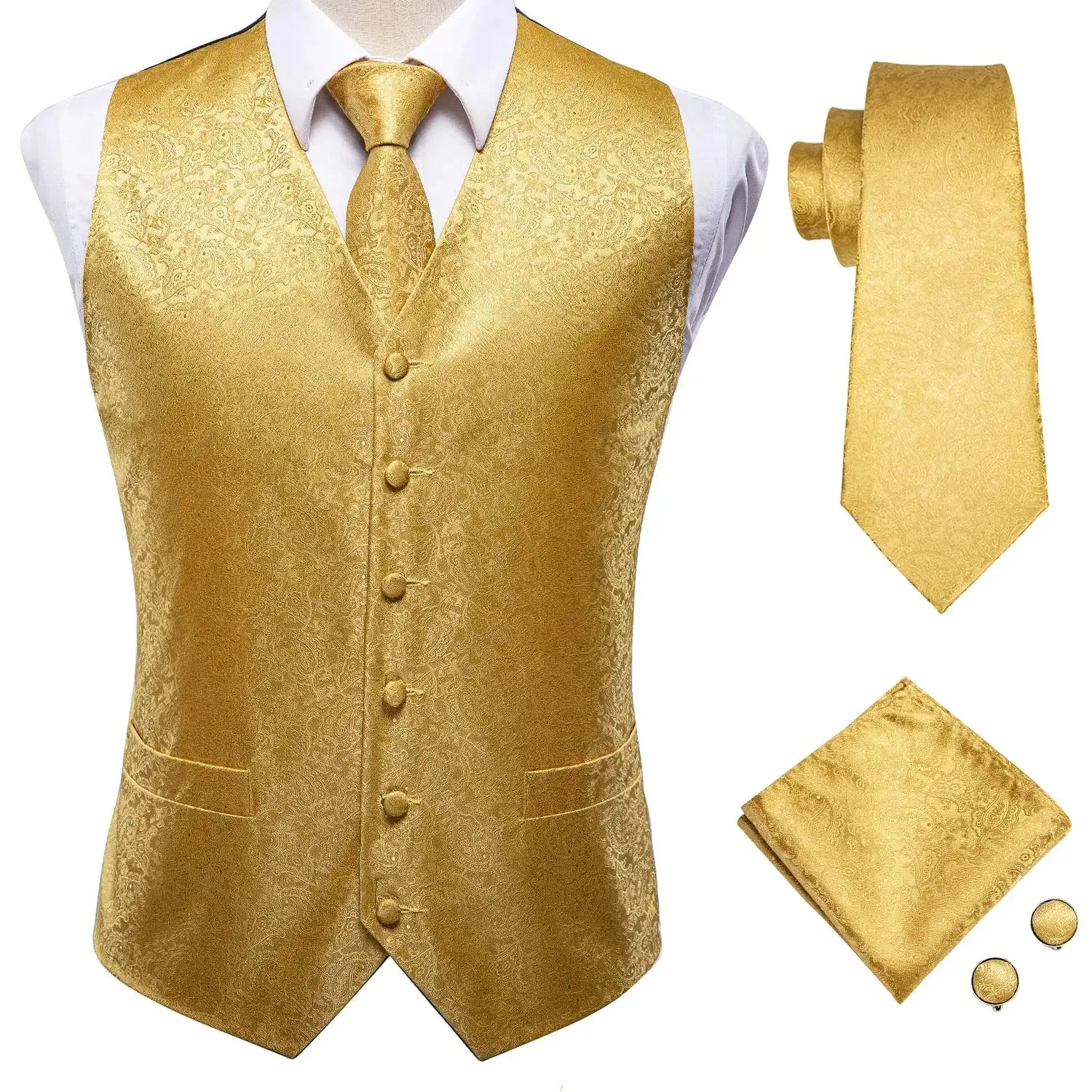 Funki Buys | Vests | Men's Formal 4 Pcs Silk Slim Waistcoat Sets