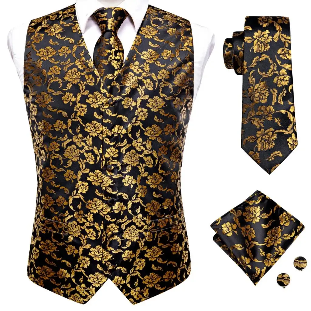 Funki Buys | Vests | Men's Formal 4 Pcs Silk Slim Waistcoat Sets