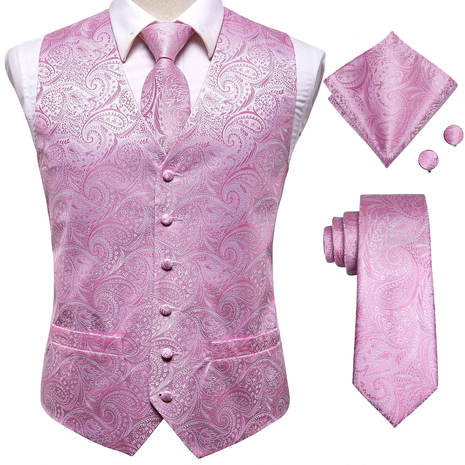 Funki Buys | Vests | Men's Formal 4 Pcs Silk Slim Waistcoat Sets