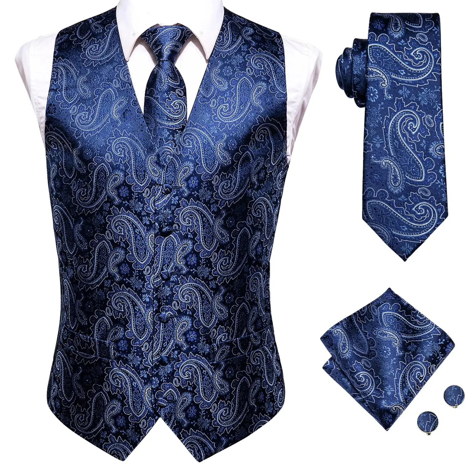 Funki Buys | Vests | Men's Formal 4 Pcs Silk Slim Waistcoat Sets