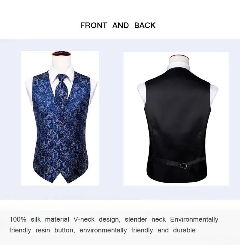 Funki Buys | Vests | Men's Formal 4 Pcs Silk Slim Waistcoat Sets