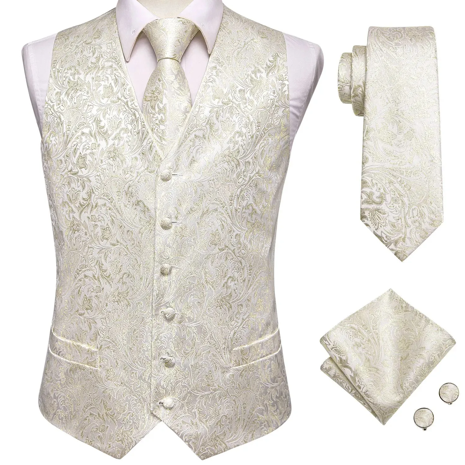 Funki Buys | Vests | Men's Formal 4 Pcs Silk Slim Waistcoat Sets