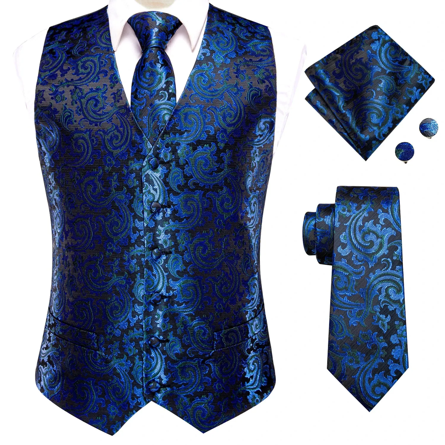 Funki Buys | Vests | Men's Formal 4 Pcs Silk Slim Waistcoat Sets