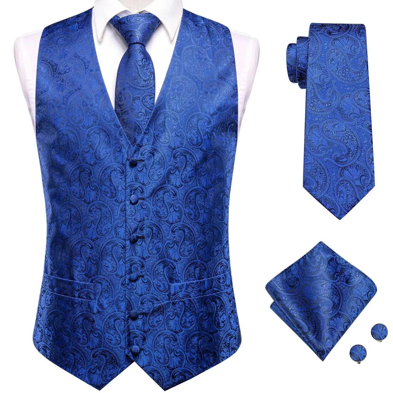 Funki Buys | Vests | Men's Formal 4 Pcs Silk Slim Waistcoat Sets