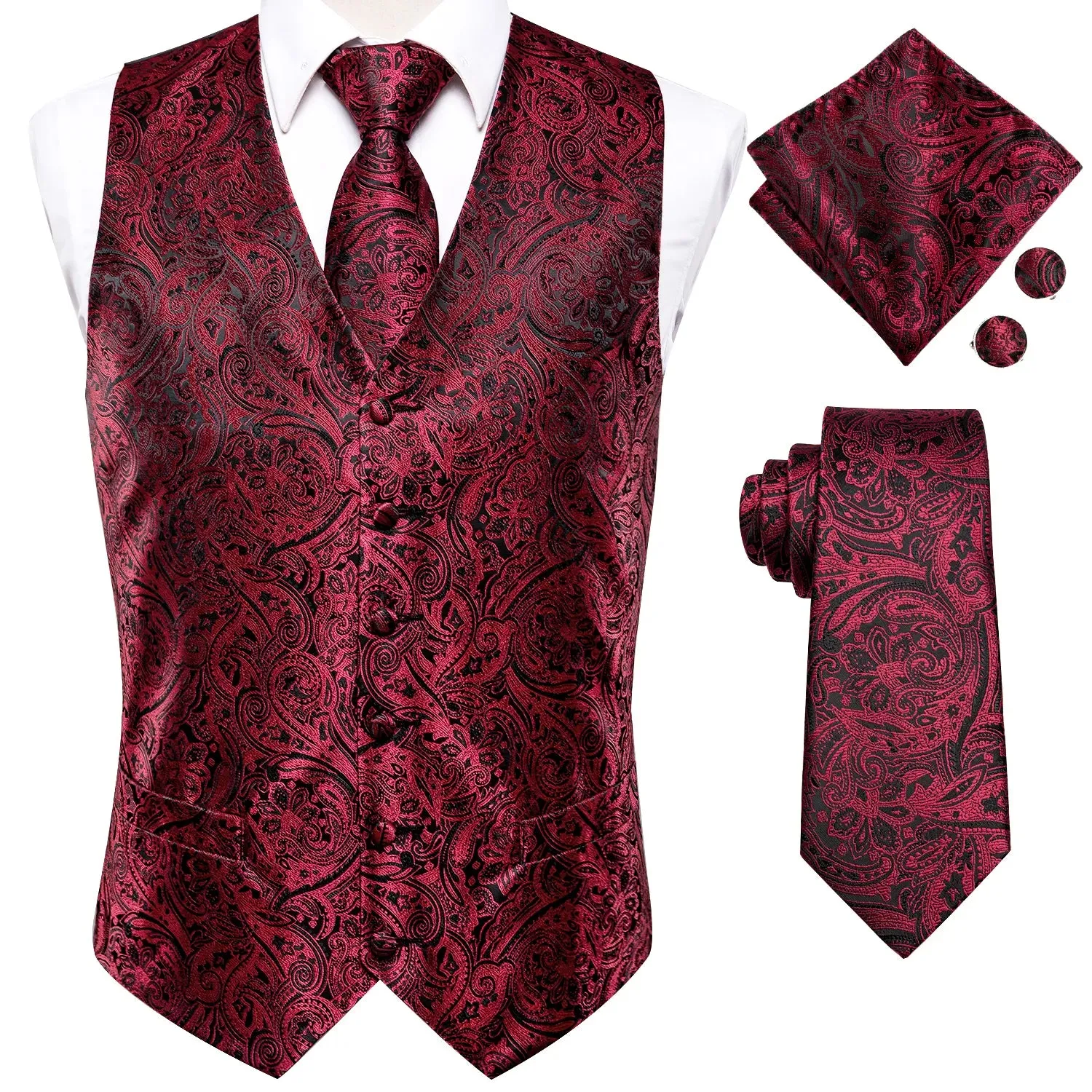 Funki Buys | Vests | Men's Formal 4 Pcs Silk Slim Waistcoat Sets