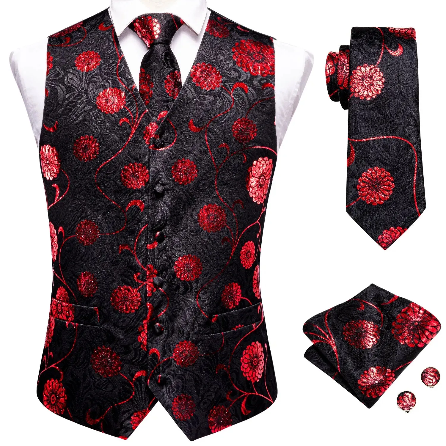 Funki Buys | Vests | Men's Formal 4 Pcs Silk Slim Waistcoat Sets