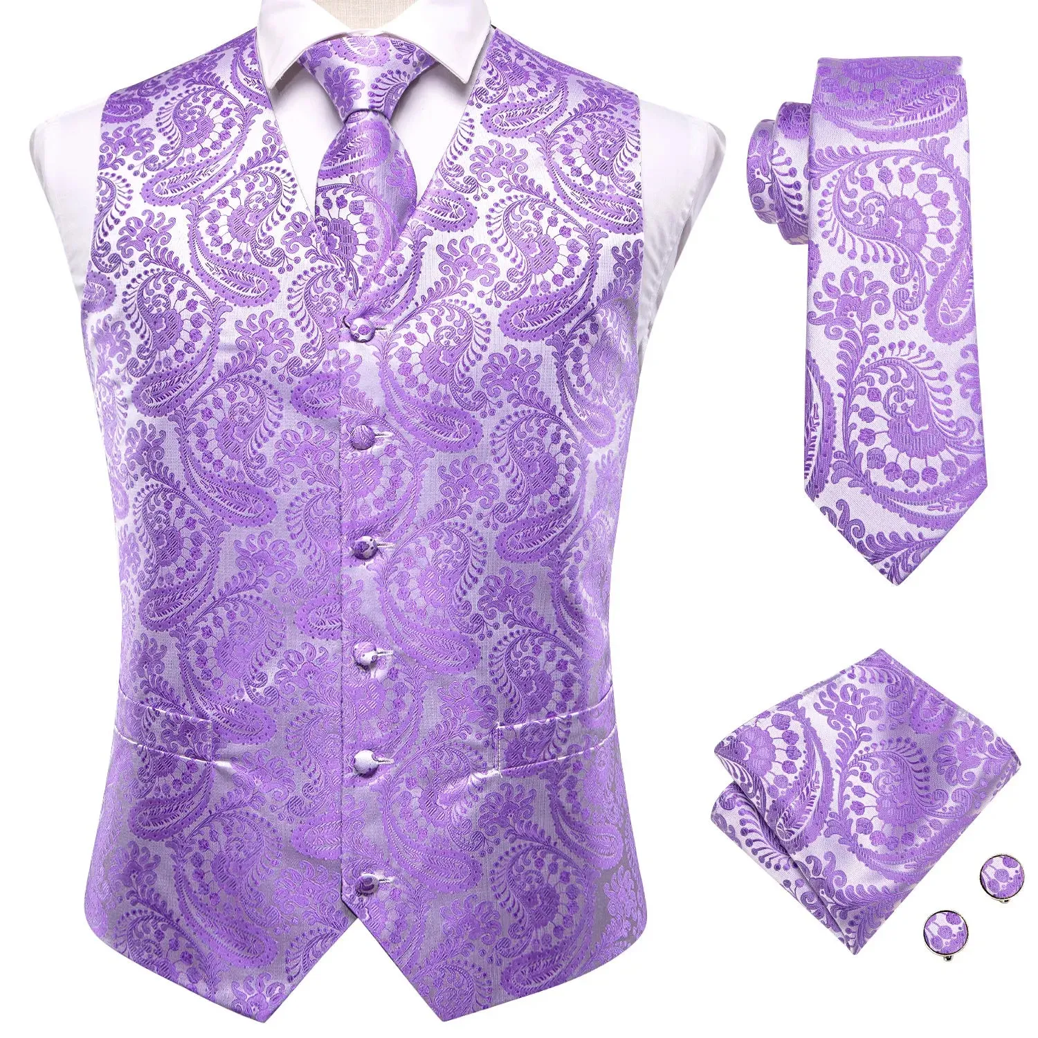 Funki Buys | Vests | Men's Formal 4 Pcs Silk Slim Waistcoat Sets