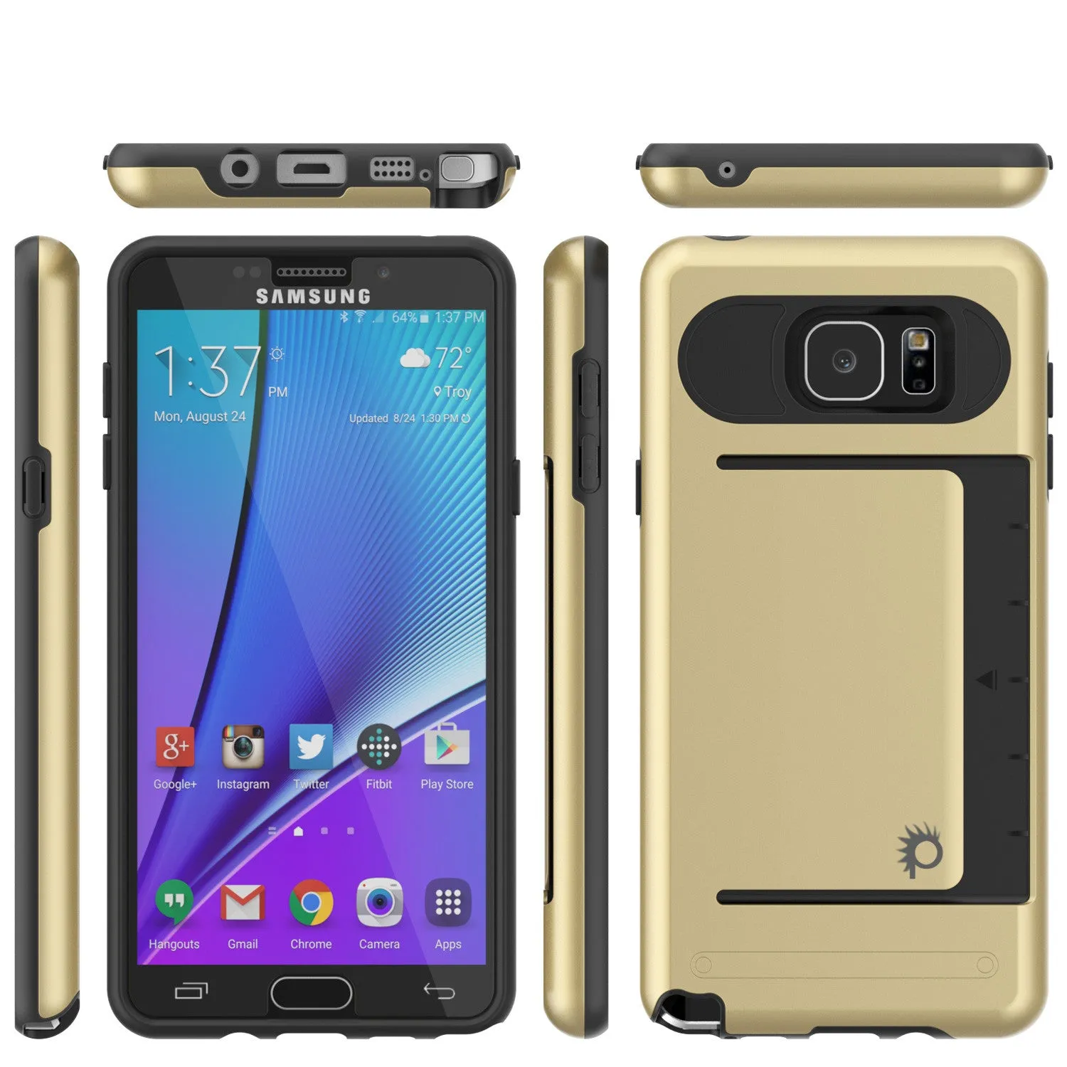 Galaxy Note 5 Case PunkCase CLUTCH Gold Series Slim Armor Soft Cover Case w/ Tempered Glass